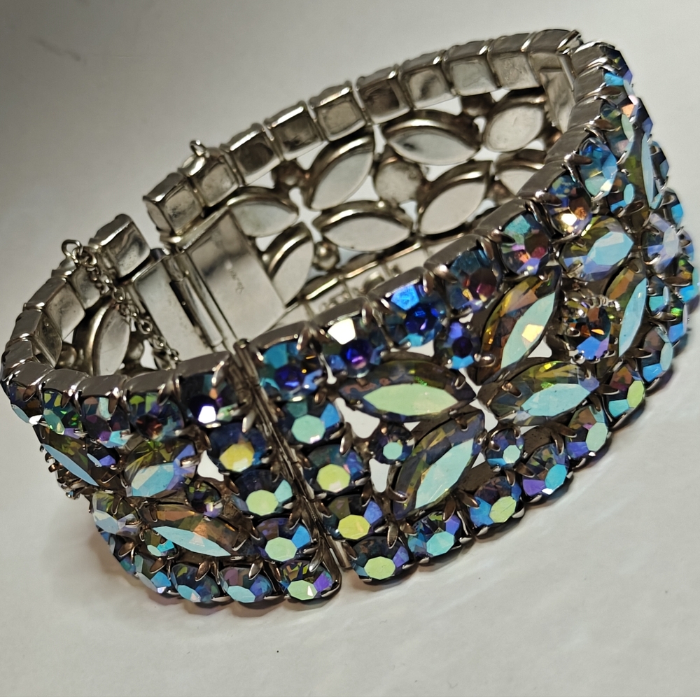 Gorgeous Signed Sherman Crystal Rigid Cuff Bracelet